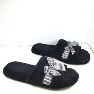 Women's Gingham Bow Slippers Black/White Size 9